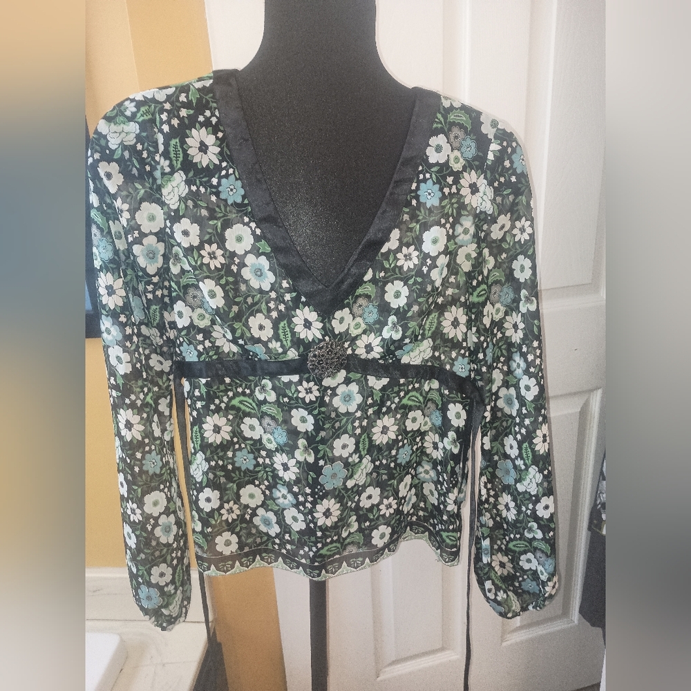 ANTONIO MELANI Black and Green Floral Blouse